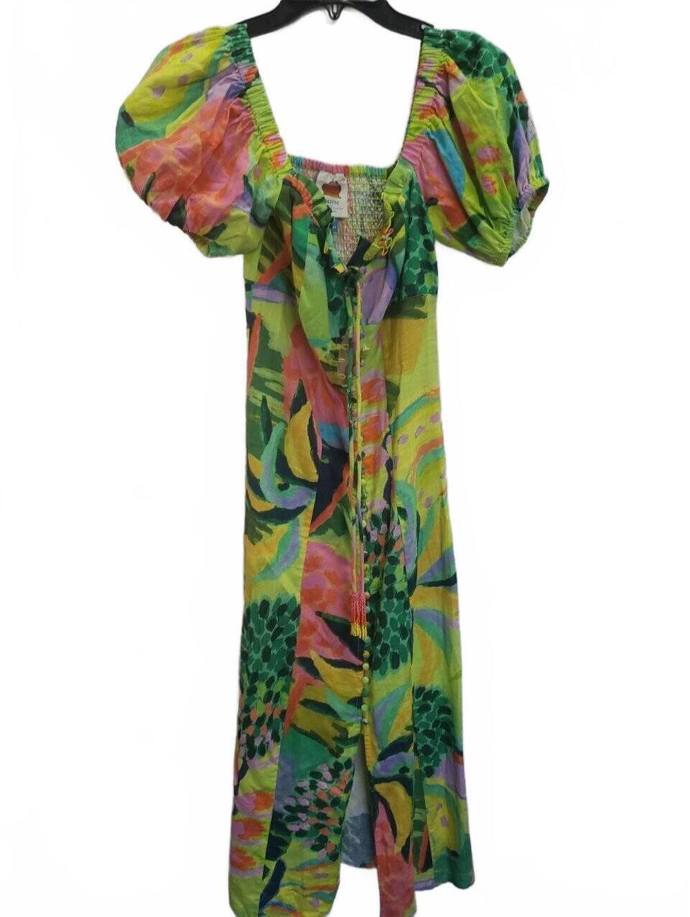 Farm Rio for Anthropologie Women's XXS Maxi Dress Tropical Print Cotton